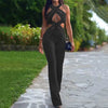 Casual Solid Sleeveless Hollow Out Backless With Button Flare Pants Jumpsuit Mssza
