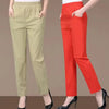 Casual Solid Straight Cotton Elastic Waist Ankle-Length Pants Mssza
