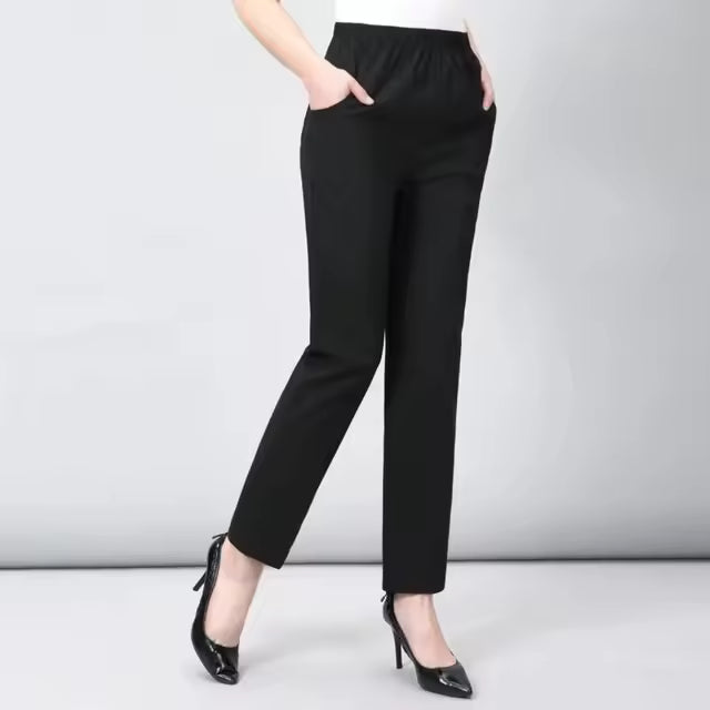 Casual Solid Straight Cotton Elastic Waist Ankle-Length Pants Mssza