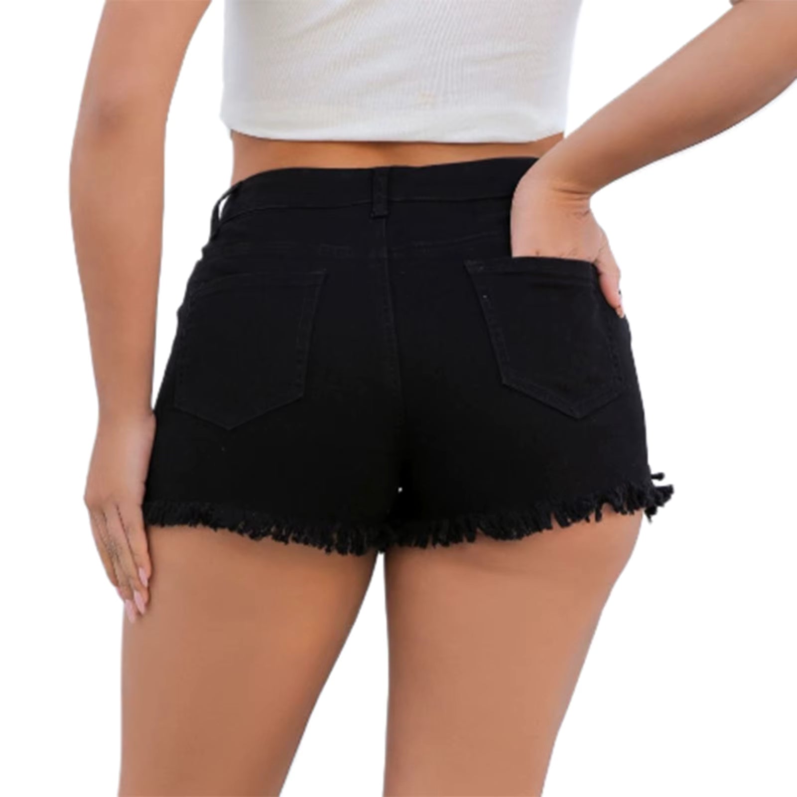 Casual Solid Stretch Skinny Distressed Straight Leg Curvy Denim Jeans Shorts Mssza