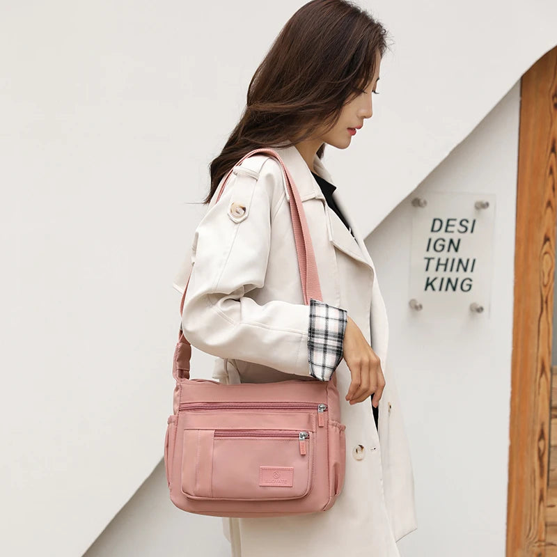 Casual Solid Waterproof Nylon Zipper Handbag Shoulder Crossbody Bag Mssza