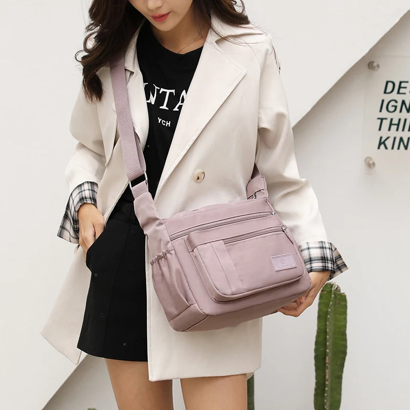 Casual Solid Waterproof Nylon Zipper Handbag Shoulder Crossbody Bag Mssza
