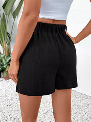 Casual Solid Zipper Fly Straight Pleated High-Waist Shorts Mssza