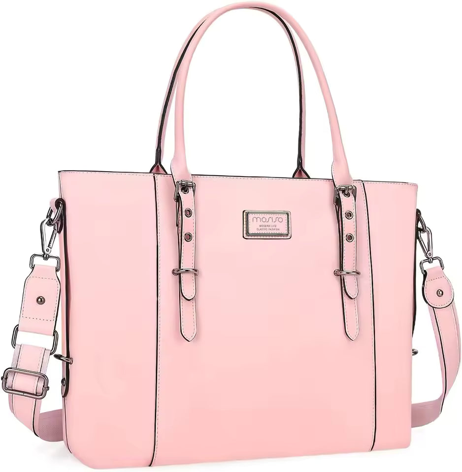 Casual Solid Zipper PU Leather Waterproof Laptop Tote Bag Mssza