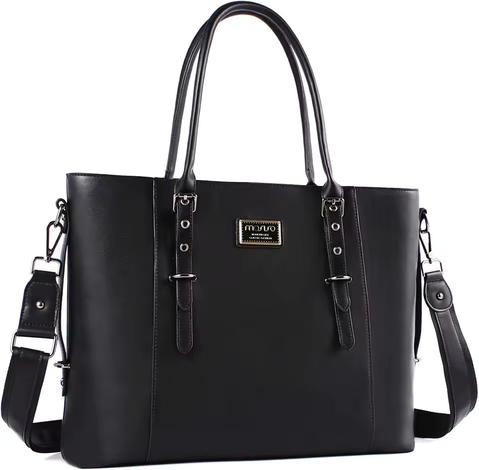 Trendy PU Leather Waterproof Laptop Tote Bag Mssza