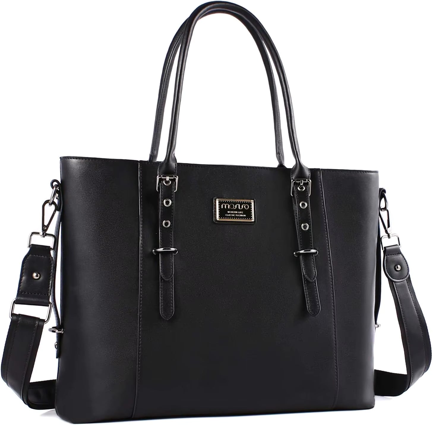 Casual Solid Zipper PU Leather Waterproof Laptop Tote Bag Mssza