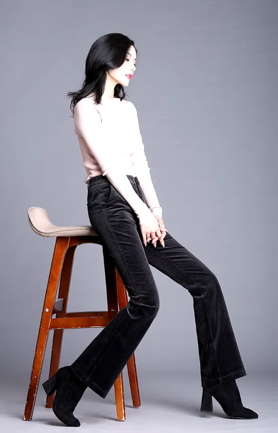 Casual Solid button fly High Waisted Slim Thicken Wide Leg Micro Horn Pants Mssza