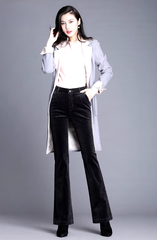 Casual Solid button fly High Waisted Slim Thicken Wide Leg Micro Horn Pants Mssza