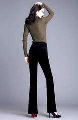 Casual Solid button fly High Waisted Slim Thicken Wide Leg Micro Horn Pants Mssza