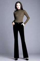 Casual Solid button fly High Waisted Slim Thicken Wide Leg Micro Horn Pants Mssza