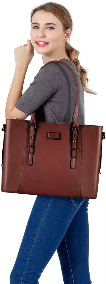 Casual Solid zipper PU Leather Laptop Messenger Tote Bag Mssza