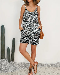 Casual Spaghetti Strap Tie Dye Dual Pockets Romper Jumpsuit Mssza