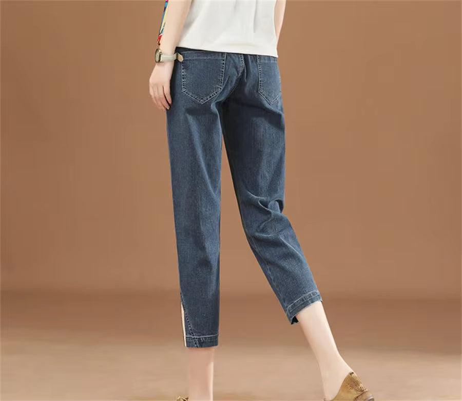 Casual Spandex Elastic High Waist Baggy Capri Jeans Mssza