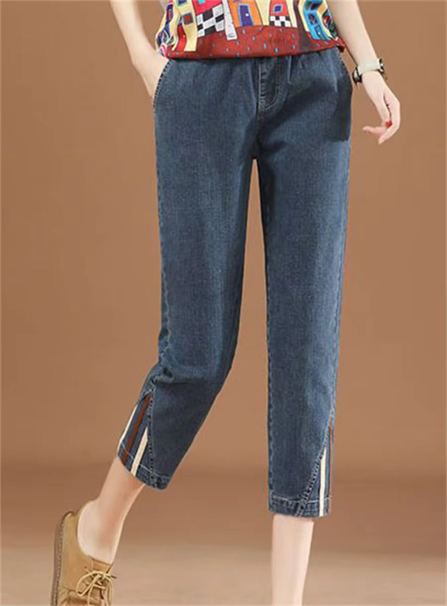 Casual Spandex Elastic High Waist Baggy Capri Jeans Mssza