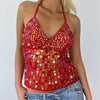 Casual Sparkle Backless Sequin Halter Sleeveless Deep V Neck Glitter Tank Top Mssza