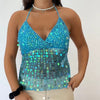 Casual Sparkle Backless Sequin Halter Sleeveless Deep V Neck Glitter Tank Top Mssza