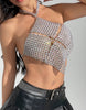 Casual Sparkly Crystal Hollow Out Backless Halter Neck Crop Top Mssza