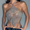 Casual Sparkly Crystal Hollow Out Backless Halter Neck Crop Top Mssza