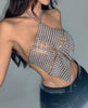 Casual Sparkly Crystal Hollow Out Backless Halter Neck Crop Top Mssza