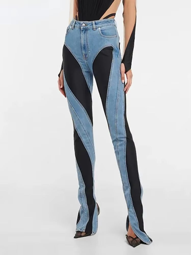 Casual Spliced Pockets Contrast Non Stretch Skinny Jeans Mssza