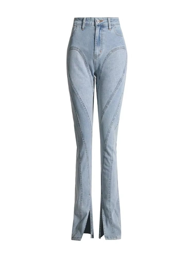 Trendy Spliced Pockets Contrast Non Stretch Skinny Jeans Mssza