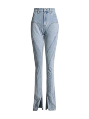 Trendy Spliced Pockets Contrast Non Stretch Skinny Jeans Mssza
