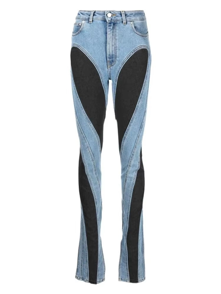 Casual Spliced Pockets Contrast Non Stretch Skinny Jeans Mssza