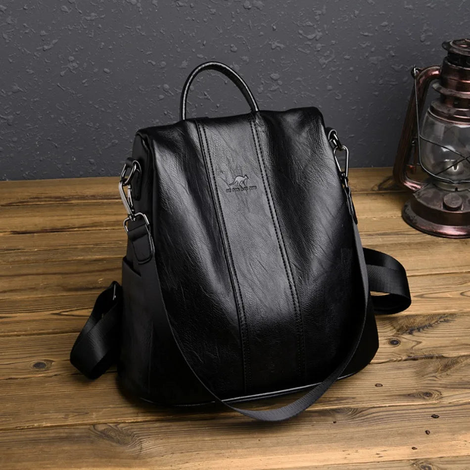 Casual Split Leather Solid High Capacity Travel Anti-theft Leather School Shoulder Backpack Mssza