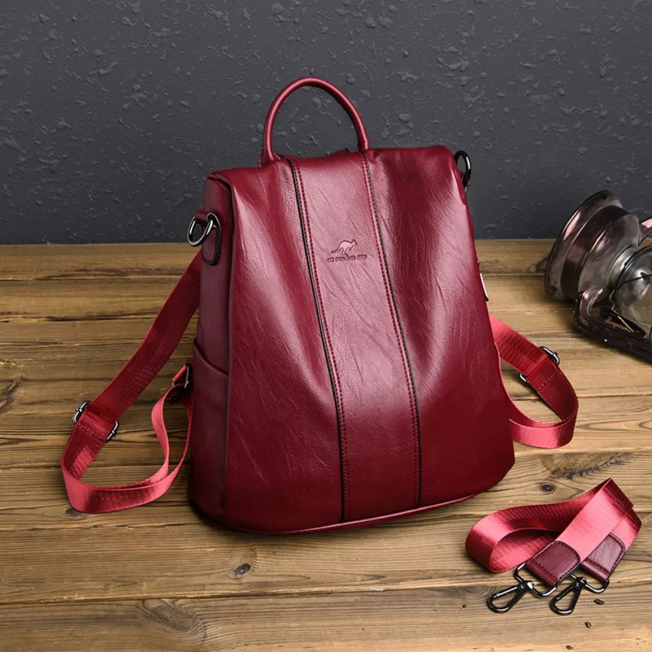 Casual Split Leather Solid High Capacity Travel Anti-theft Leather School Shoulder Backpack Mssza