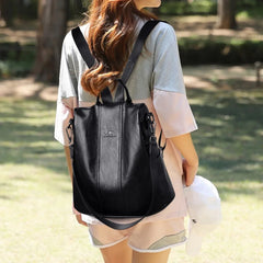 Casual Split Leather Solid High Capacity Travel Anti-theft Leather School Shoulder Backpack Mssza