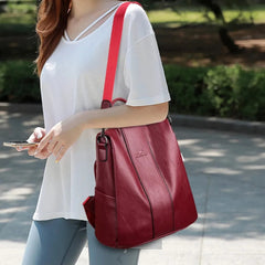 Casual Split Leather Solid High Capacity Travel Anti-theft Leather School Shoulder Backpack Mssza