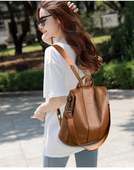 Casual Split Leather Solid High Capacity Travel Anti-theft Leather School Shoulder Backpack Mssza