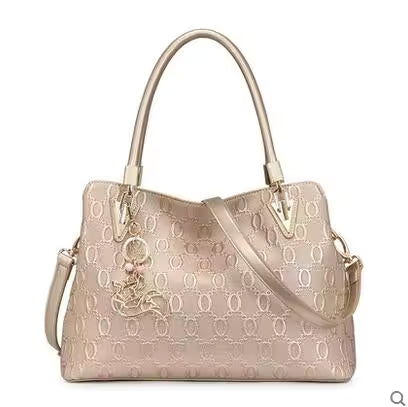 Casual Split Leather Tote Large Capacity Top Handle Cowhide Shoulder Bag Mssza