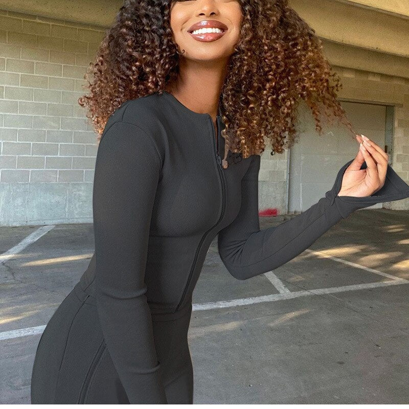 Casual Split Long Sleeve Crop Top Long Pants Two Piece Sets Mssza