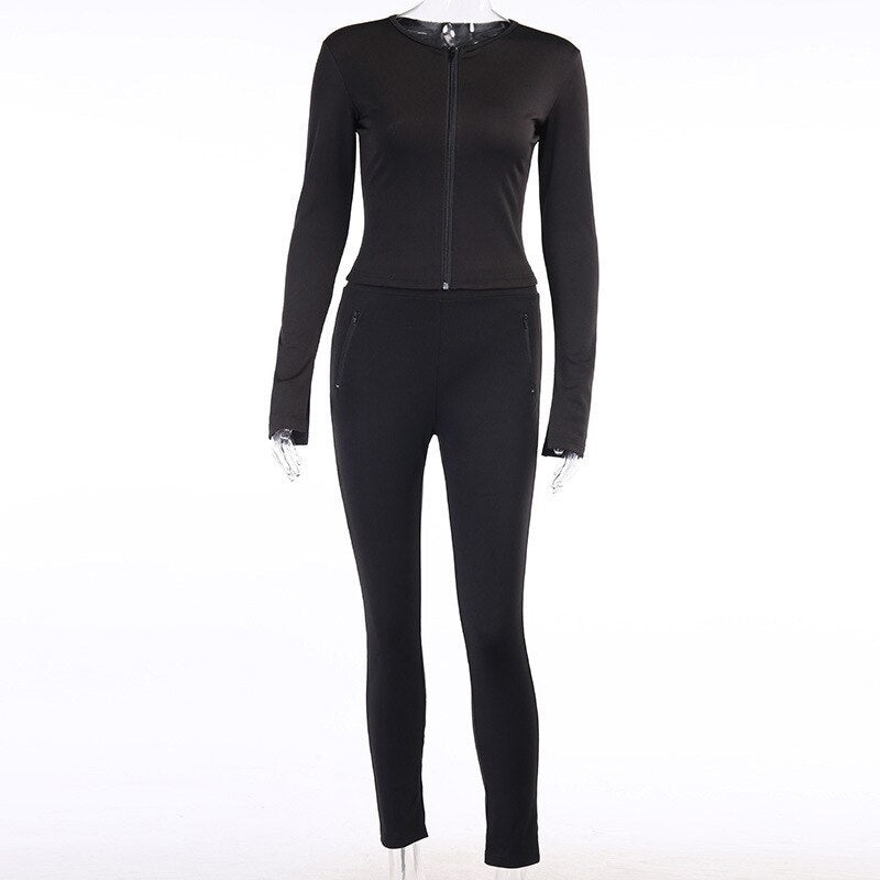 Casual Split Long Sleeve Crop Top Long Pants Two Piece Sets Mssza