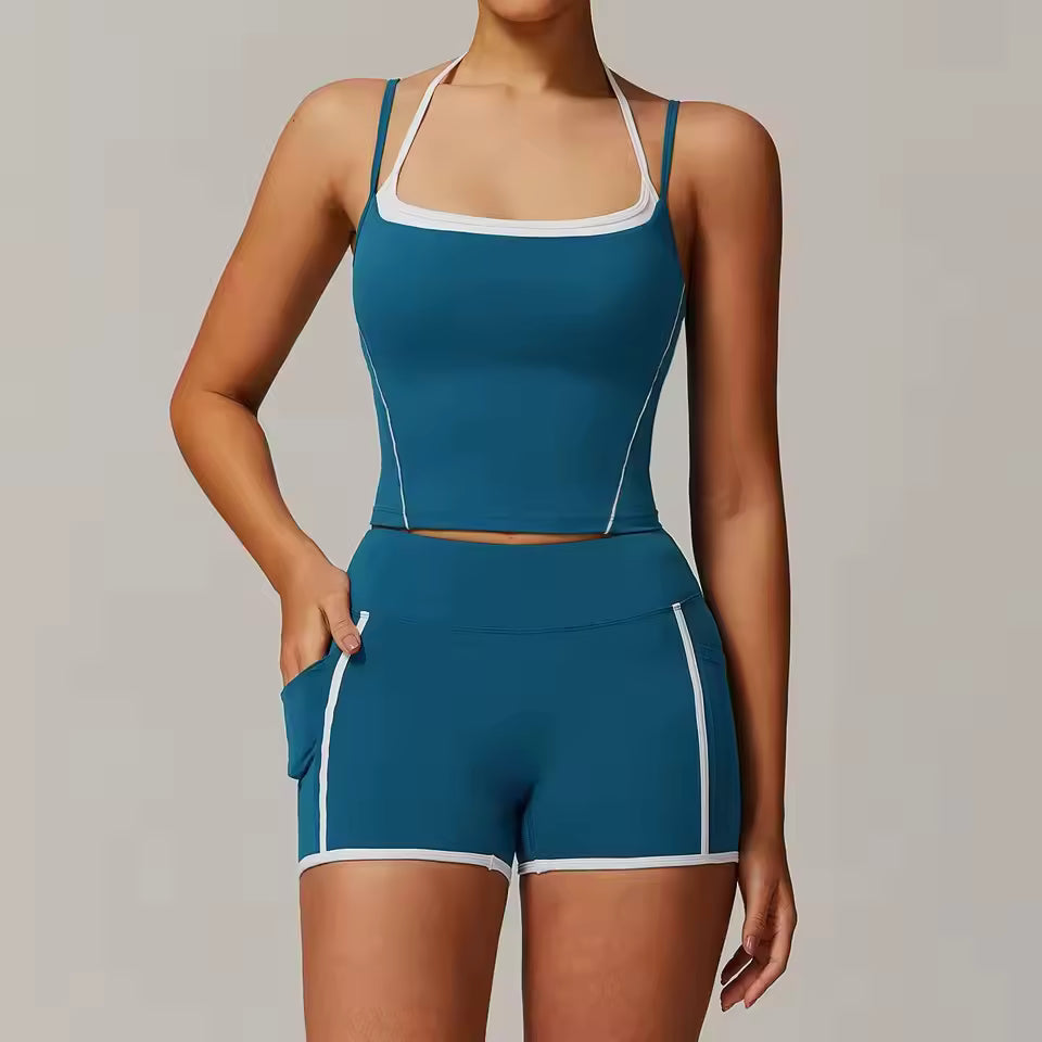 Trendy Sports Crop Top And Leggings 2 Pieces Set Yoga Set Mssza