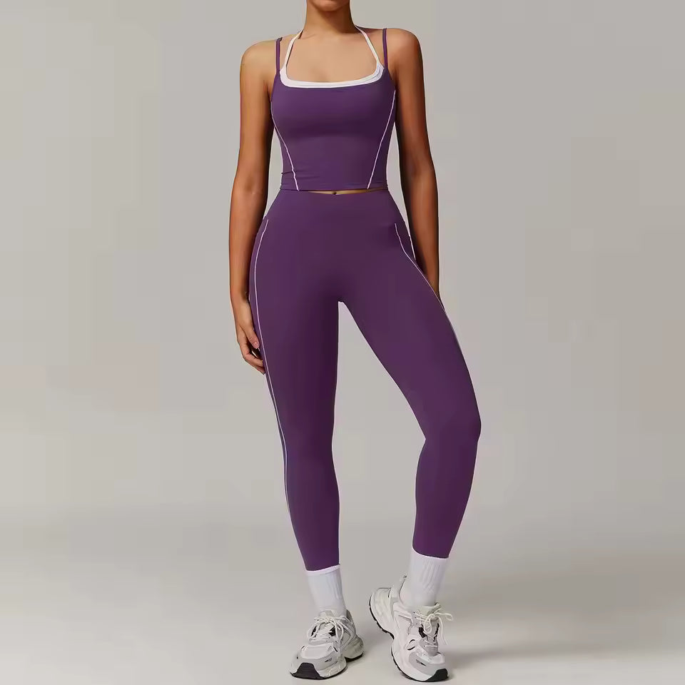 Sports Crop Top And Leggings 2 Pieces Set Yoga Set Mssza