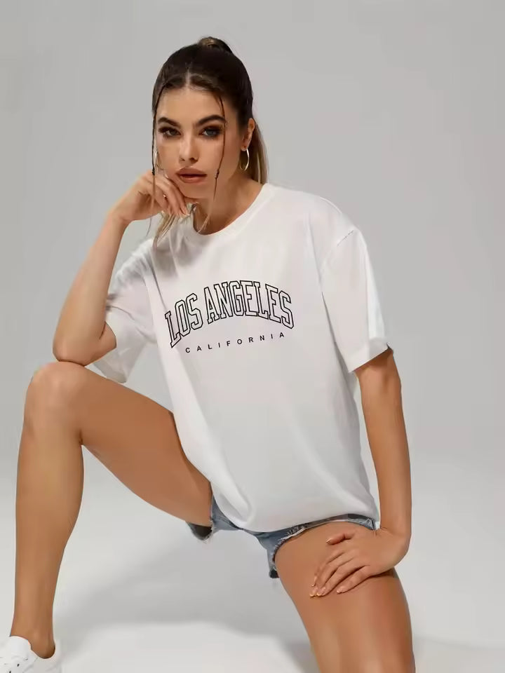 Casual Sports Soft Crew Neck Short Sleeve Letter Printed T-Shirt Mssza