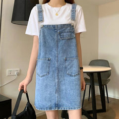 Casual Square Collar Pockets Jeans Spaghetti Strap Loose Rompers Mssza