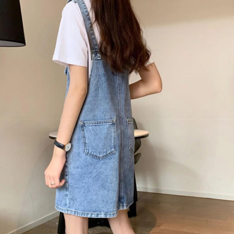 Casual Square Collar Pockets Jeans Spaghetti Strap Loose Rompers Mssza