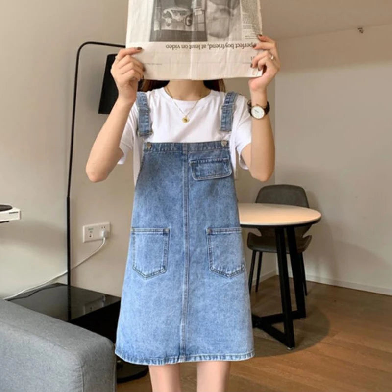 Casual Square Collar Pockets Jeans Spaghetti Strap Loose Rompers Mssza