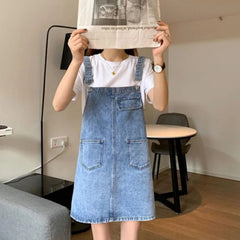 Casual Square Collar Pockets Jeans Spaghetti Strap Loose Rompers Mssza