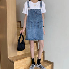 Casual Square Collar Pockets Jeans Spaghetti Strap Loose Rompers Mssza
