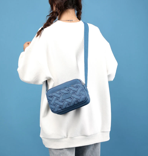 Casual Square Embroidery Diamond lattice Waterproof Nylon Shoulder Crossbody Bag Mssza
