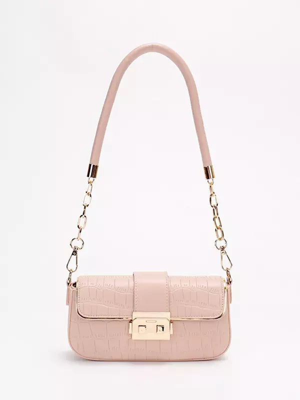 Casual Square Faux Leather Flap Crocodile Pattern Grommets Shoulder Bag Mssza