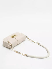 Casual Square Faux Leather Flap Crocodile Pattern Grommets Shoulder Bag Mssza