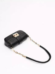 Casual Square Faux Leather Flap Crocodile Pattern Grommets Shoulder Bag Mssza