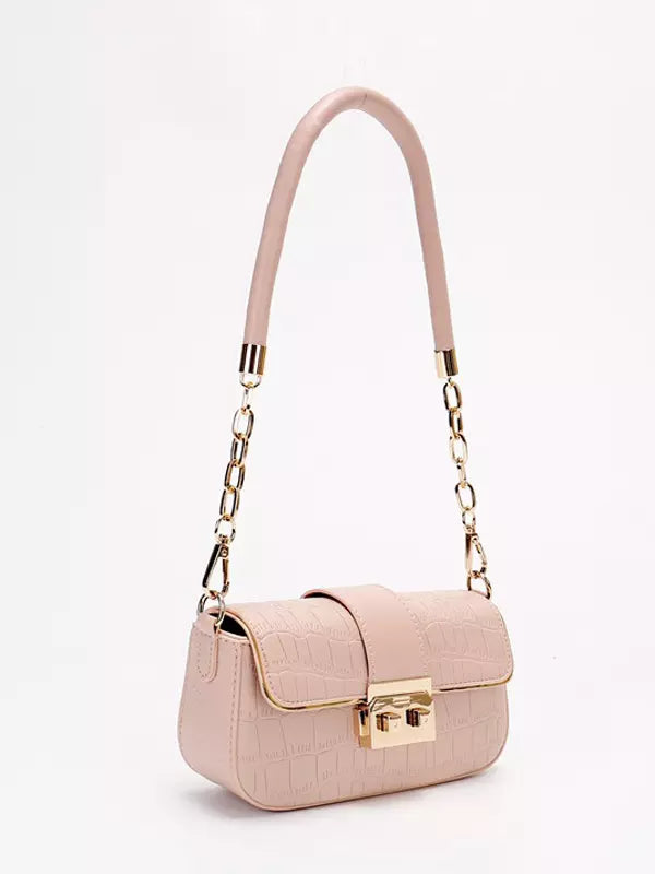 Casual Square Faux Leather Flap Crocodile Pattern Grommets Shoulder Bag Mssza