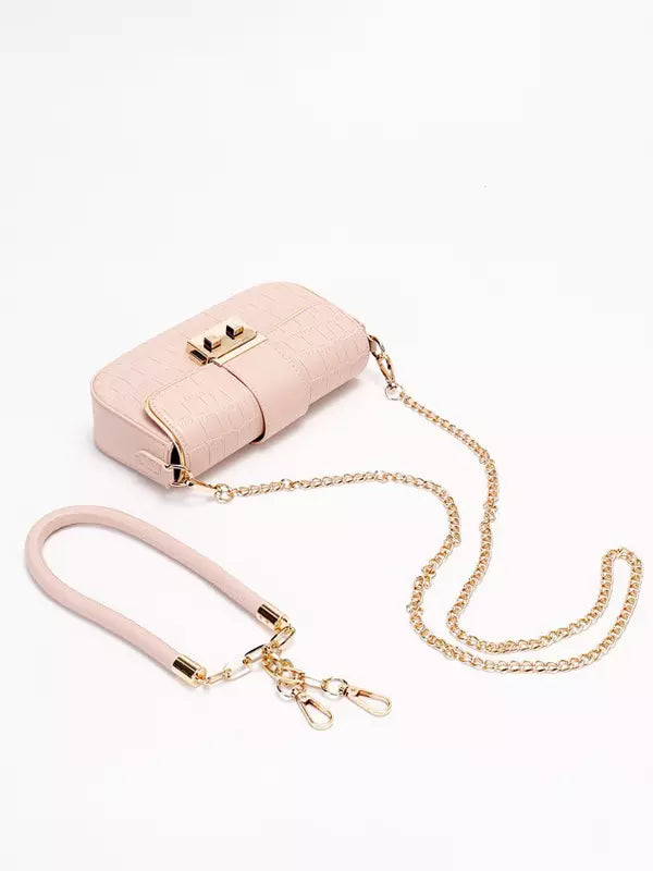 Casual Square Faux Leather Flap Crocodile Pattern Grommets Shoulder Bag Mssza