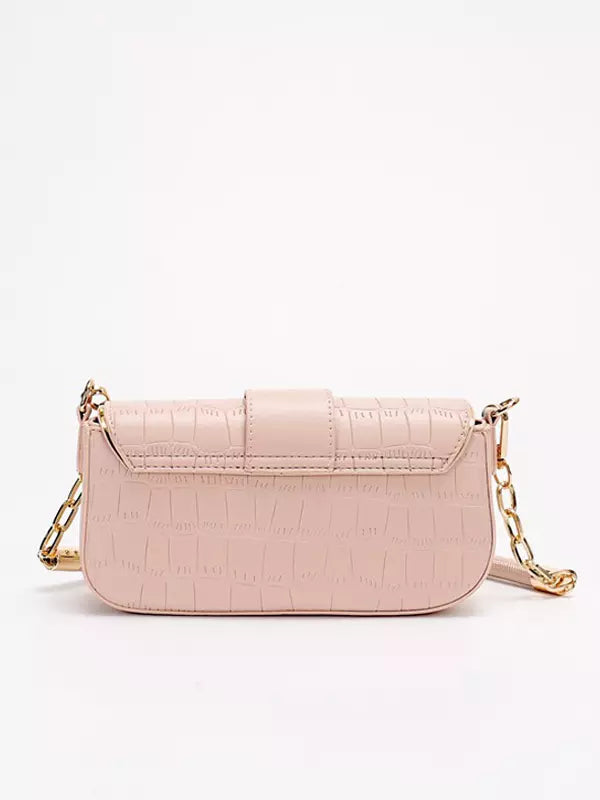 Casual Square Faux Leather Flap Crocodile Pattern Grommets Shoulder Bag Mssza